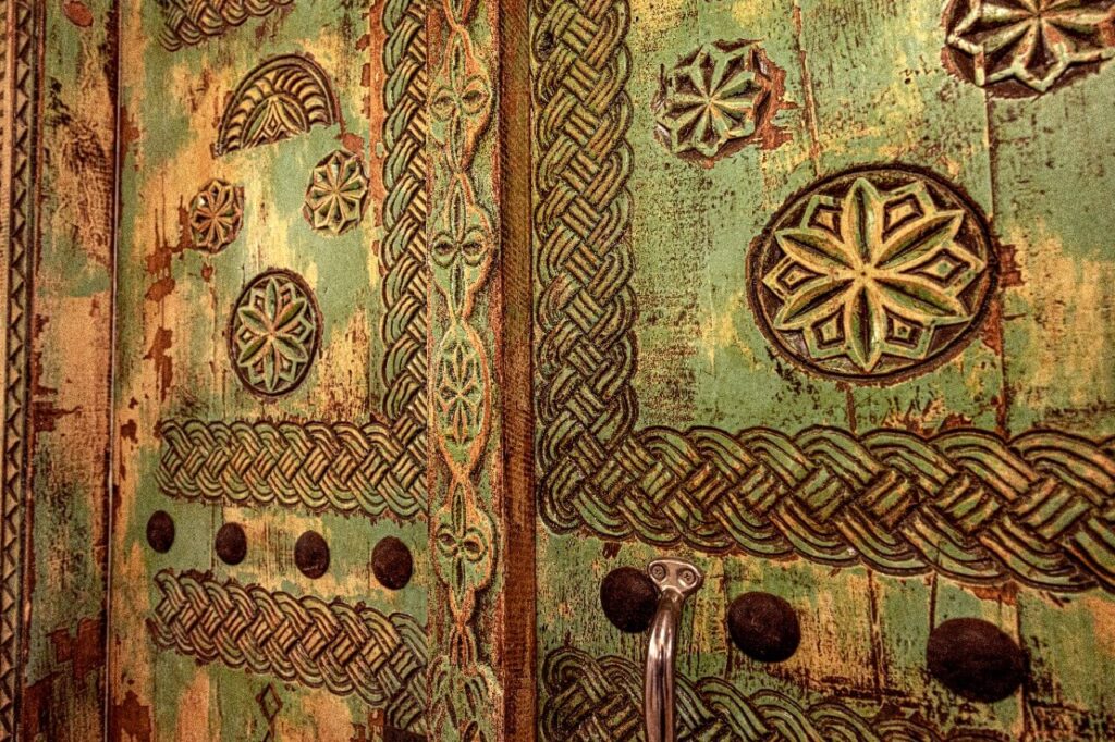 Carved wooden doors at the Heritage village in Dammam